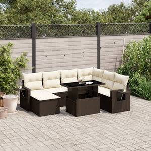 Set Divani da Giardino 8 pz con Cuscini Marrone in Polyrattan 3268073