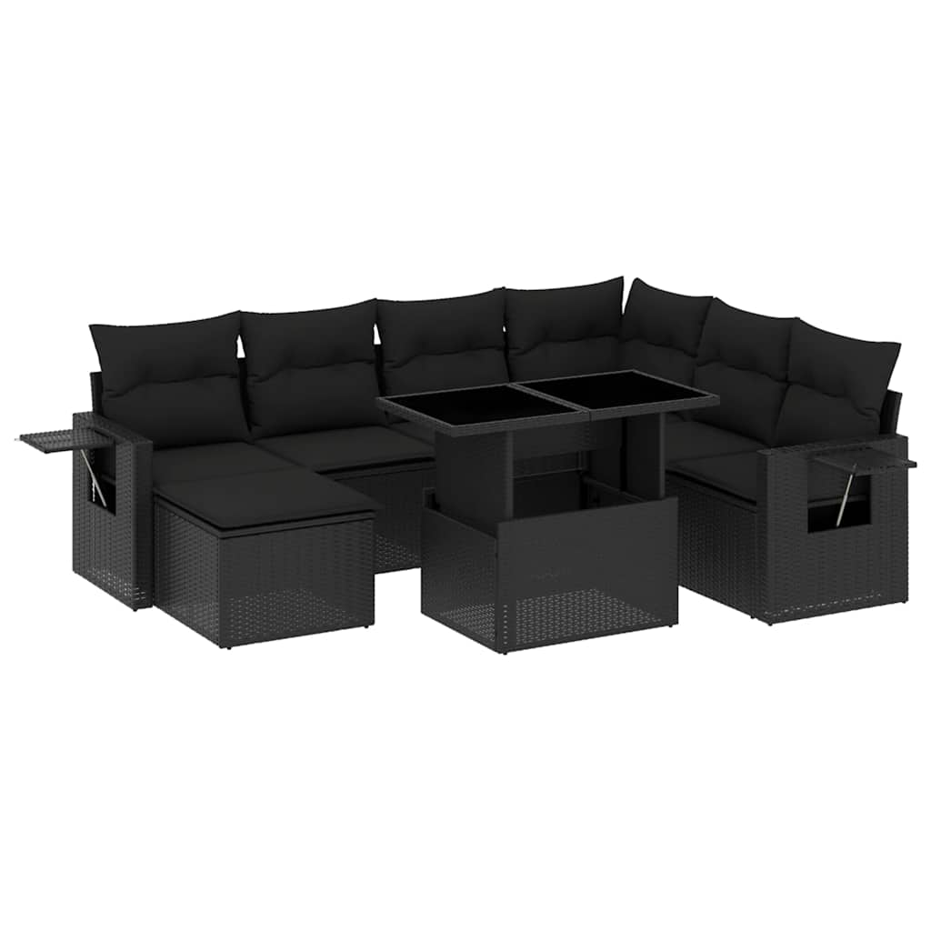 Set Divani da Giardino 9 pz con Cuscini Nero in Polyrattan 3268095