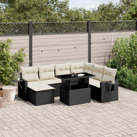 Set Divani da Giardino 9 pz con Cuscini Nero in Polyrattan 3268096