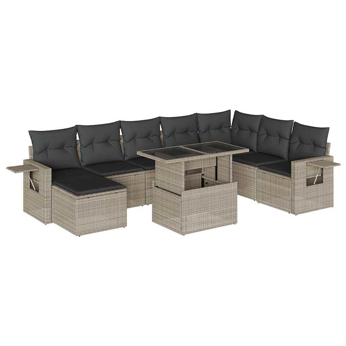 Set Divano da Giardino 9pz con Cuscini Grigio Chiaro Polyrattan 3268102