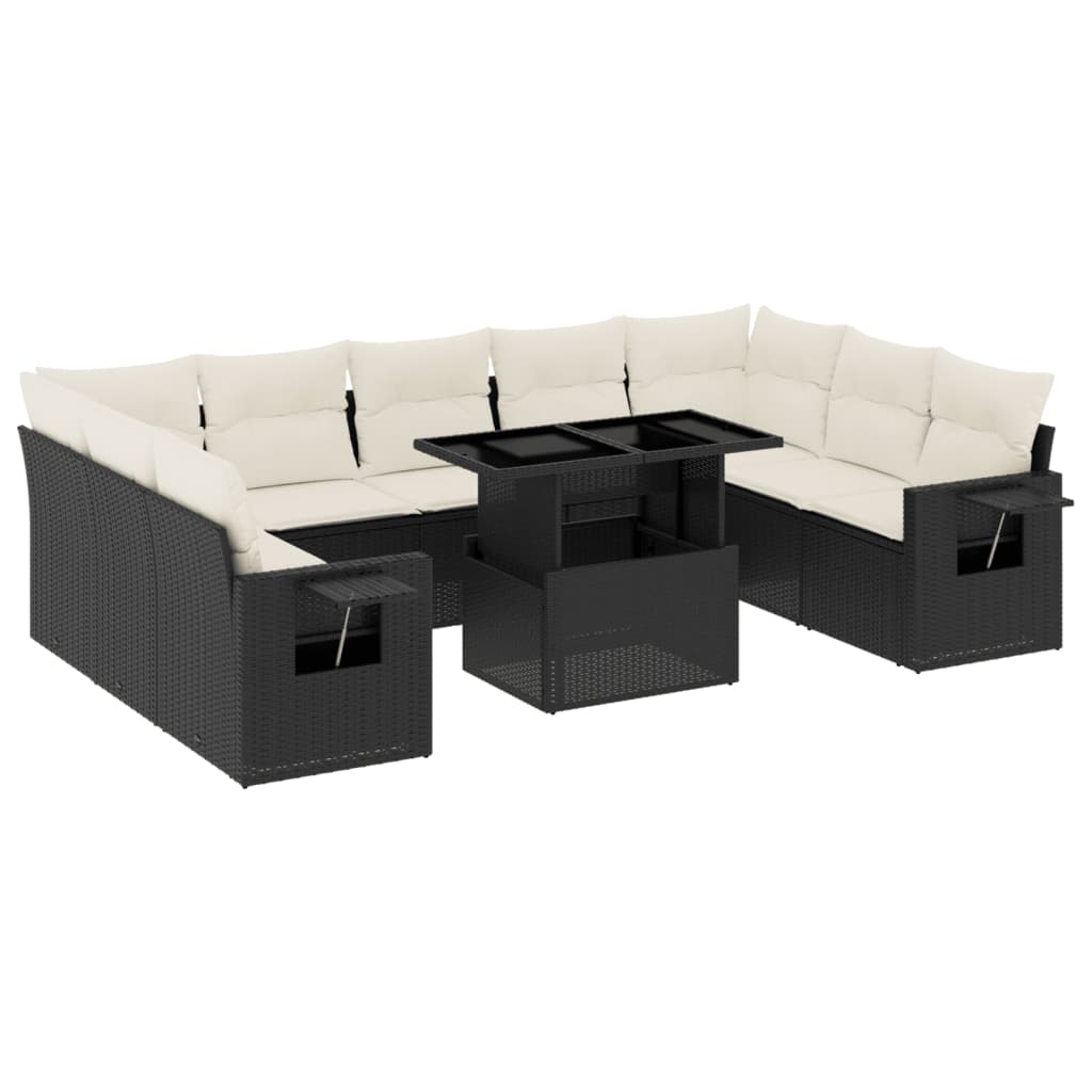 Set Divani da Giardino 10pz con Cuscini in Polyrattan Nero 3268106