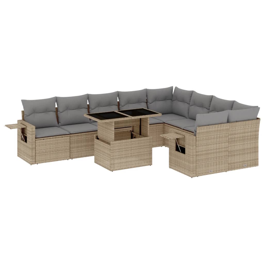 Set Divano da Giardino 10 pz con Cuscini Beige in Polyrattan 3268129