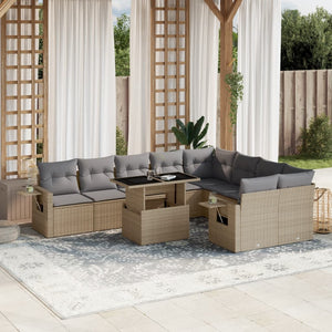 Set Divano da Giardino 10 pz con Cuscini Beige in Polyrattan 3268129