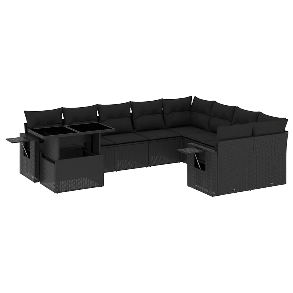 Set Divani da Giardino 10pz con Cuscini in Polyrattan Nero 3268135