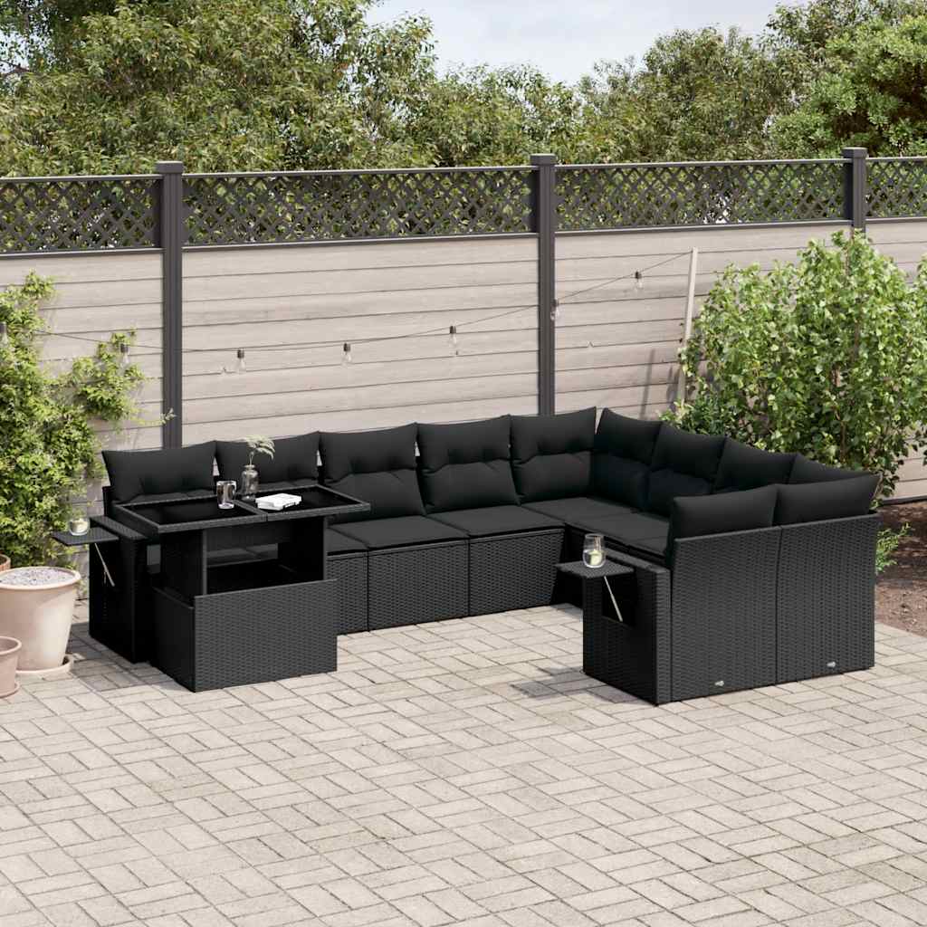 Set Divani da Giardino 10pz con Cuscini in Polyrattan Nero 3268135