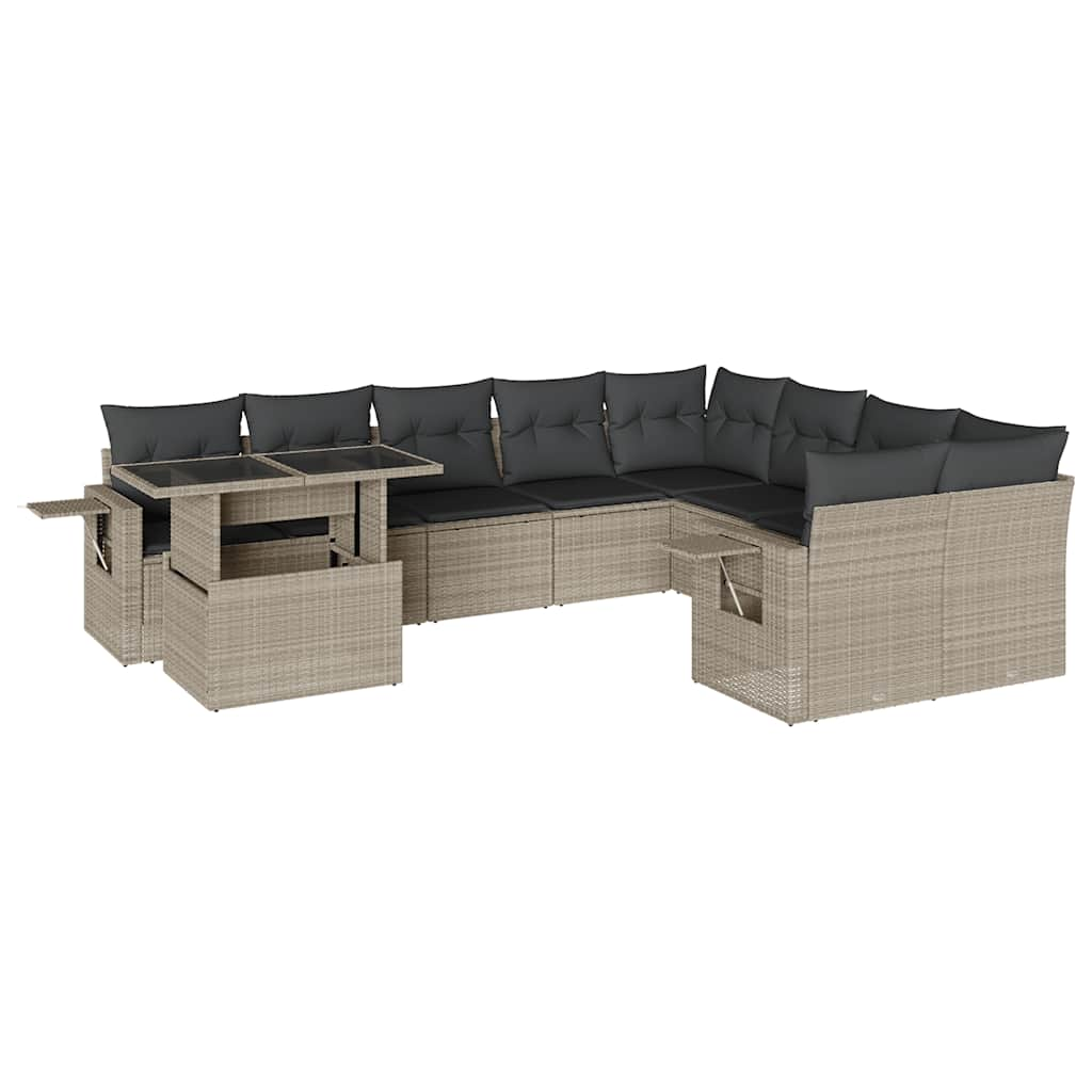 Set Divano Giardino 10 pz con Cuscini Grigio Chiaro Polyrattan 3268142