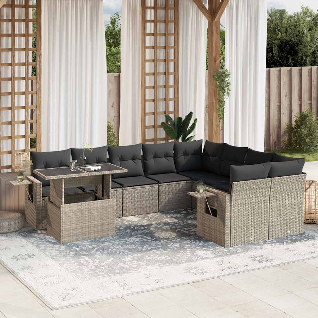 Set Divano Giardino 10 pz con Cuscini Grigio Chiaro Polyrattan 3268142