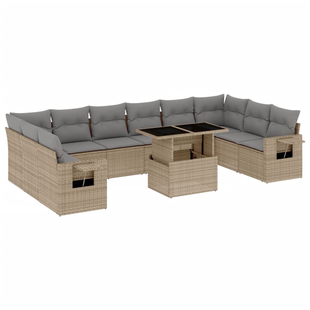 Set Divani da Giardino 11 pz con Cuscini Beige in Polyrattan 3268149