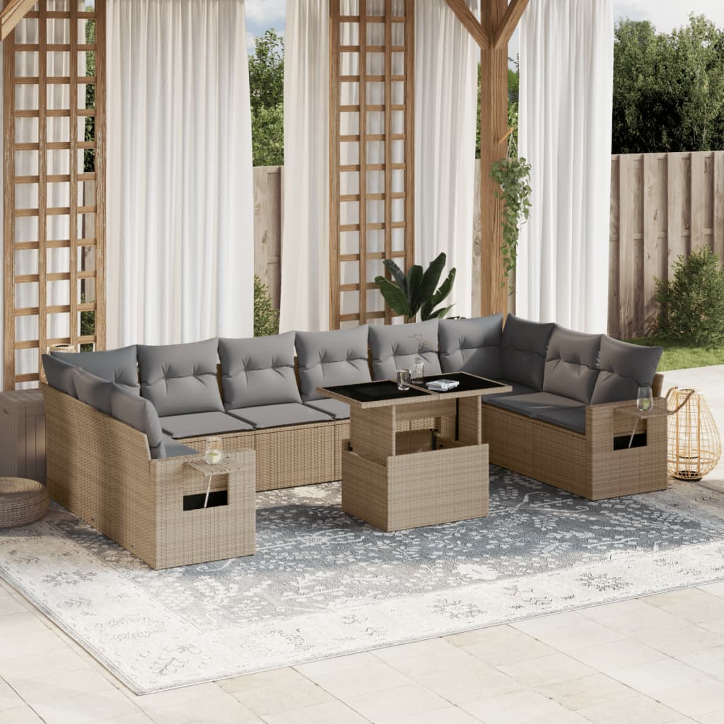 Set Divani da Giardino 11 pz con Cuscini Beige in Polyrattan 3268149