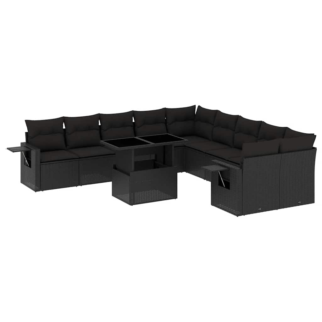 Set Divani da Giardino 11 pz con Cuscini in Polyrattan Nero 3268165