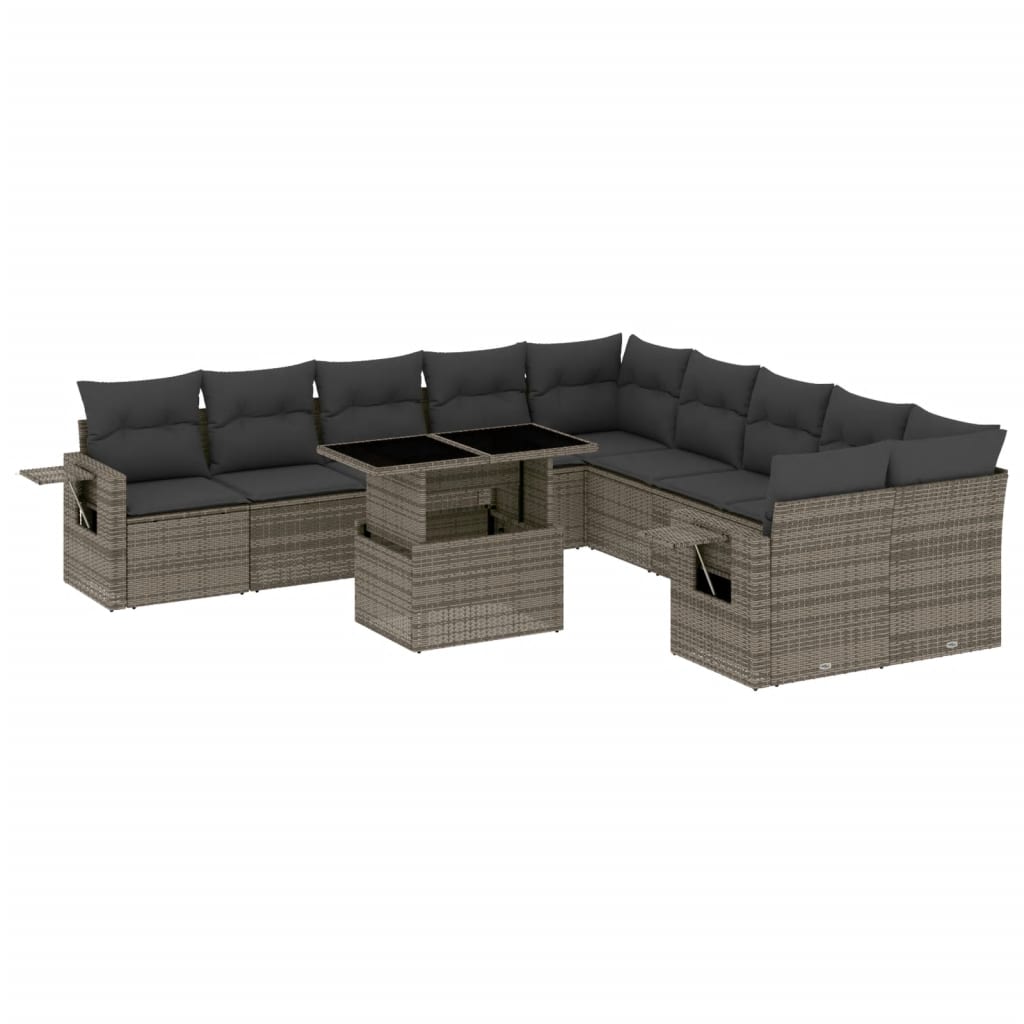 Set Divani da Giardino 11 pz con Cuscini in Polyrattan Grigio 3268170