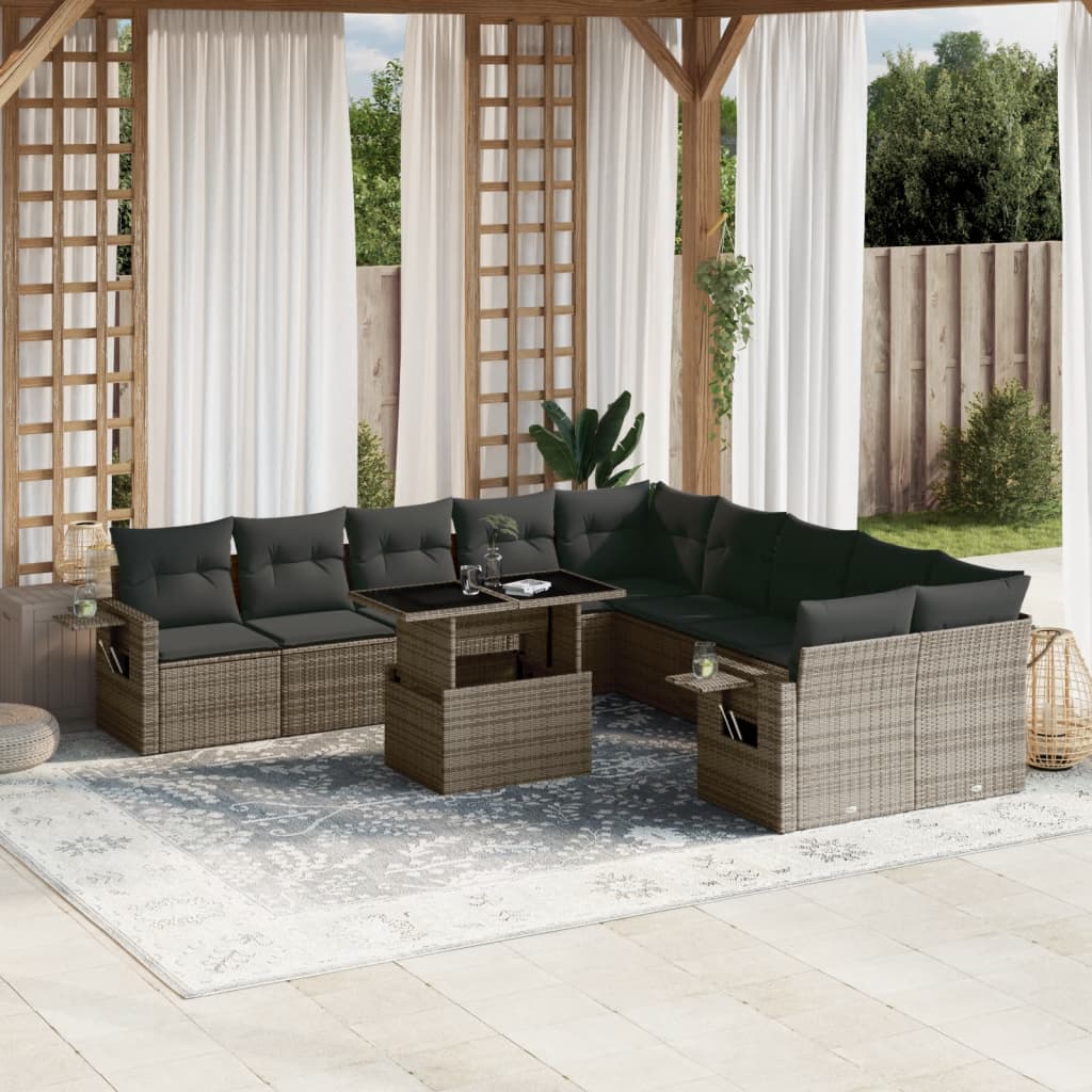 Set Divani da Giardino 11 pz con Cuscini in Polyrattan Grigio 3268170