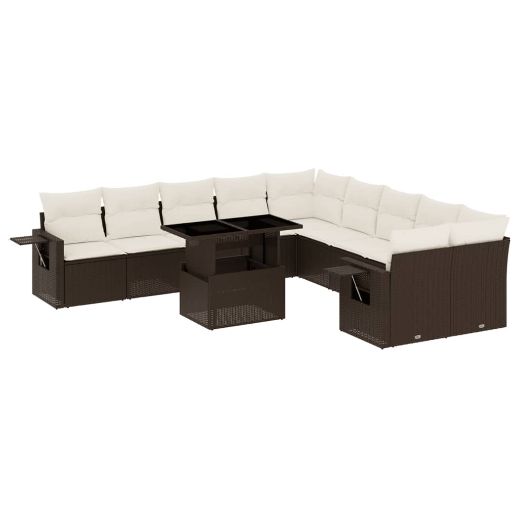 Set Divani da Giardino 11 pz con Cuscini Polyrattan Marrone 3268173