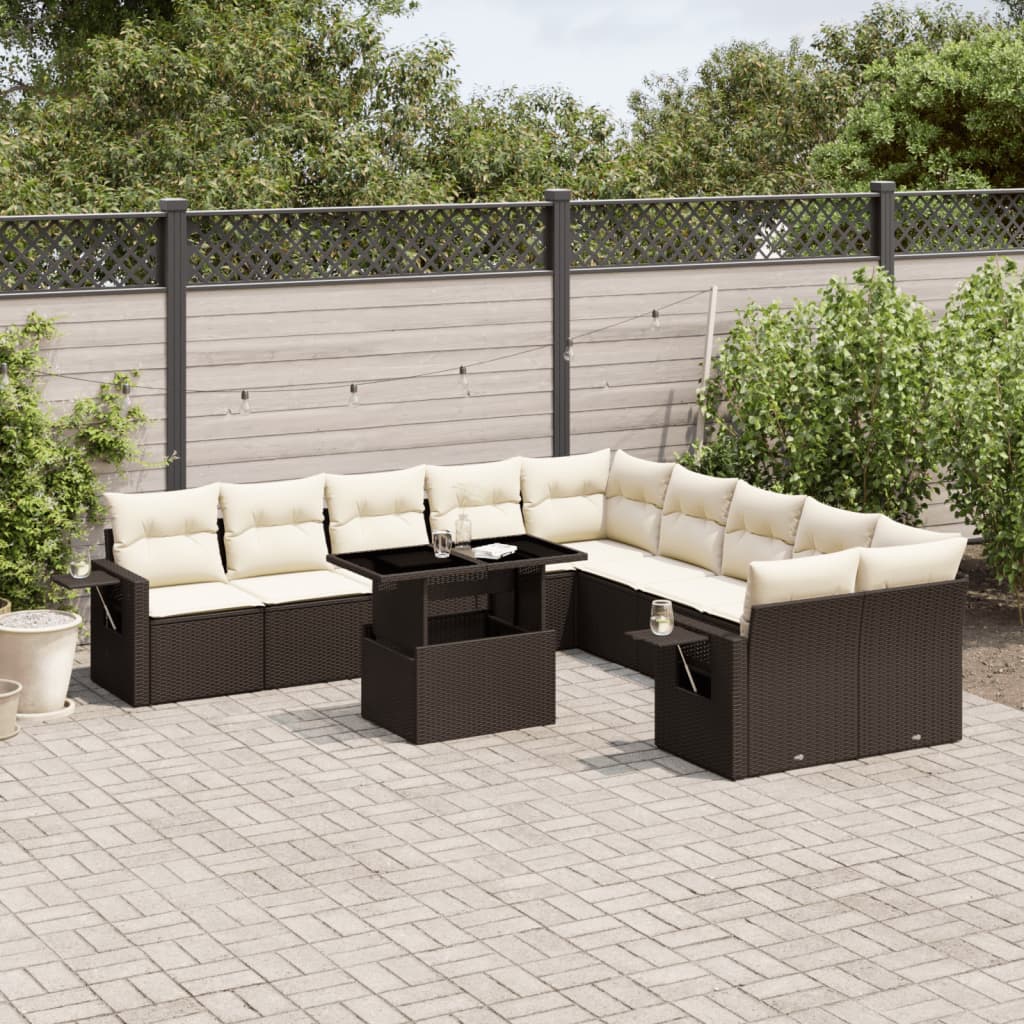 Set Divani da Giardino 11 pz con Cuscini Polyrattan Marrone 3268173