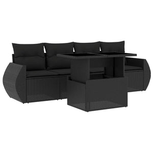 Set Divani da Giardino 5 pz con Cuscini in Polyrattan Nero 3268355