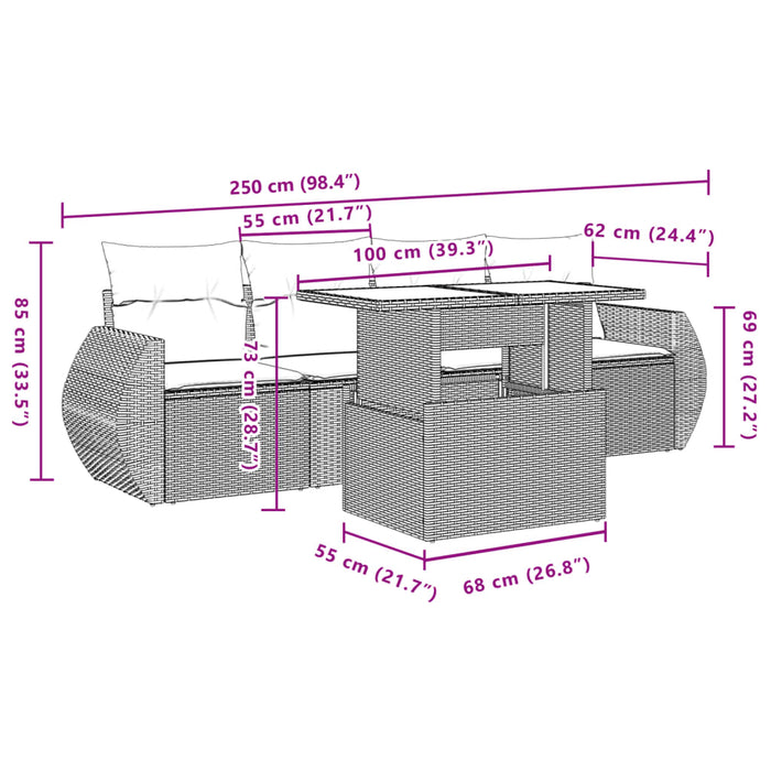 Set Divani da Giardino 5 pz con Cuscini in Polyrattan Nero 3268355