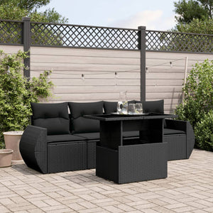 Set Divani da Giardino 5 pz con Cuscini in Polyrattan Nero 3268355