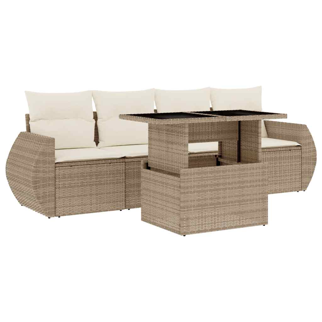 Set Divano da Giardino 5 pz con Cuscini Beige in Polyrattan 3268358