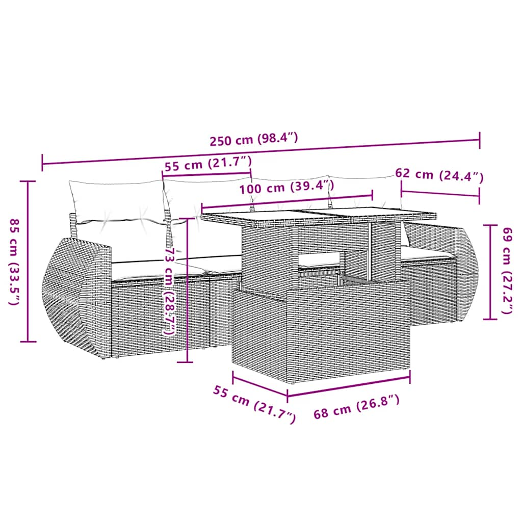 Set Divano da Giardino 5 pz con Cuscini Beige in Polyrattan 3268358