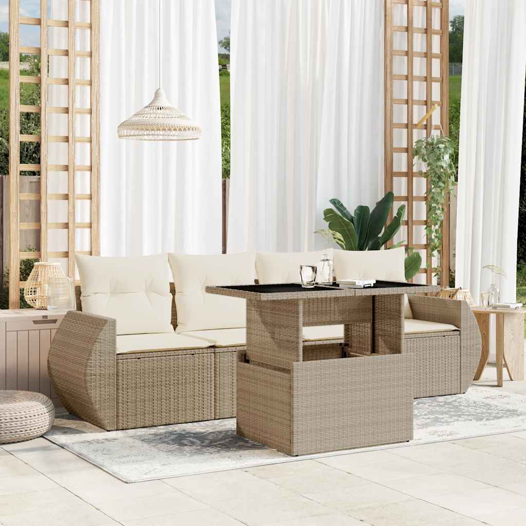 Set Divano da Giardino 5 pz con Cuscini Beige in Polyrattan 3268358