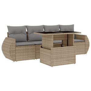 Set Divano da Giardino 5 pz con Cuscini Beige in Polyrattan 3268359