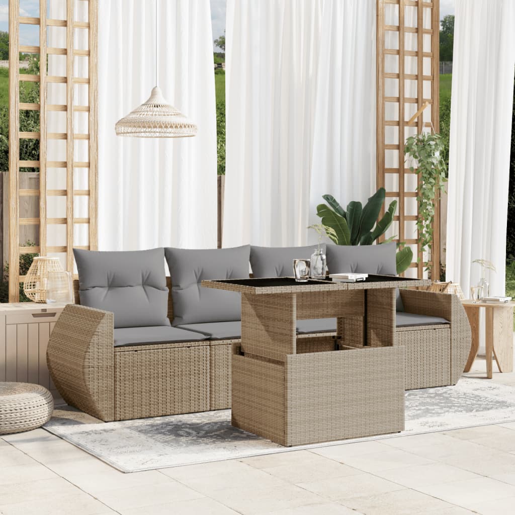 Set Divano da Giardino 5 pz con Cuscini Beige in Polyrattan 3268359