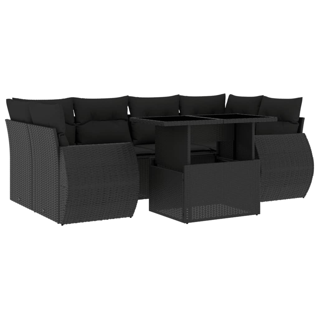 Set Divani da Giardino con Cuscini 7pz Nero Polyrattan 3268385