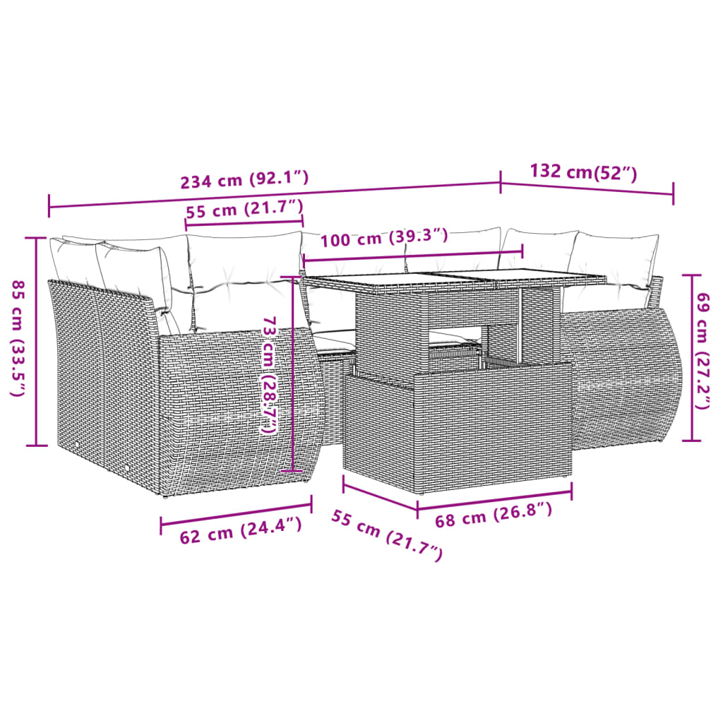 Set Divani da Giardino con Cuscini 7pz Nero Polyrattan 3268385