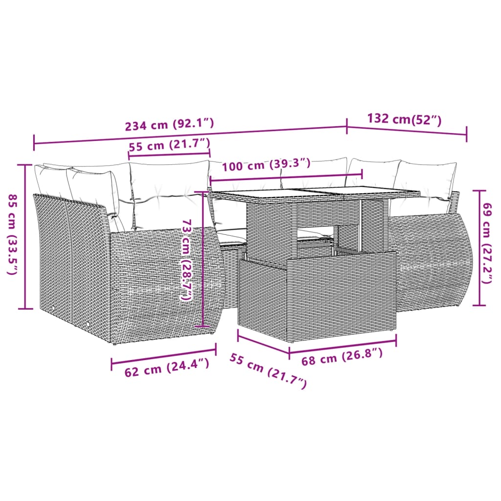 Set Divani da Giardino 7 pz con Cuscini Beige in Polyrattan 3268388