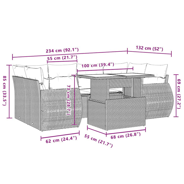 Set Divani da Giardino 7 pz con Cuscini Beige in Polyrattan 3268388