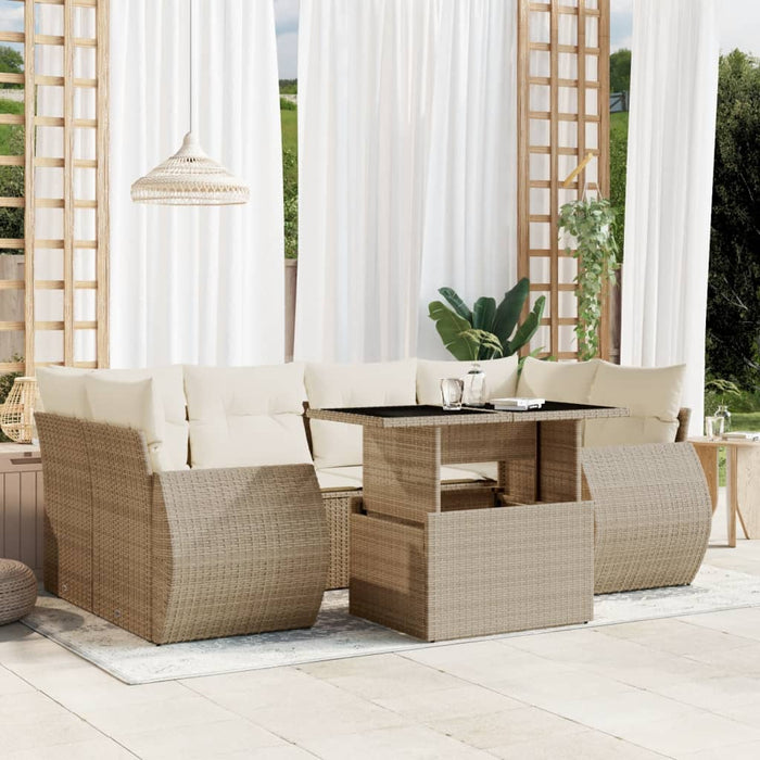 Set Divani da Giardino 7 pz con Cuscini Beige in Polyrattan 3268388