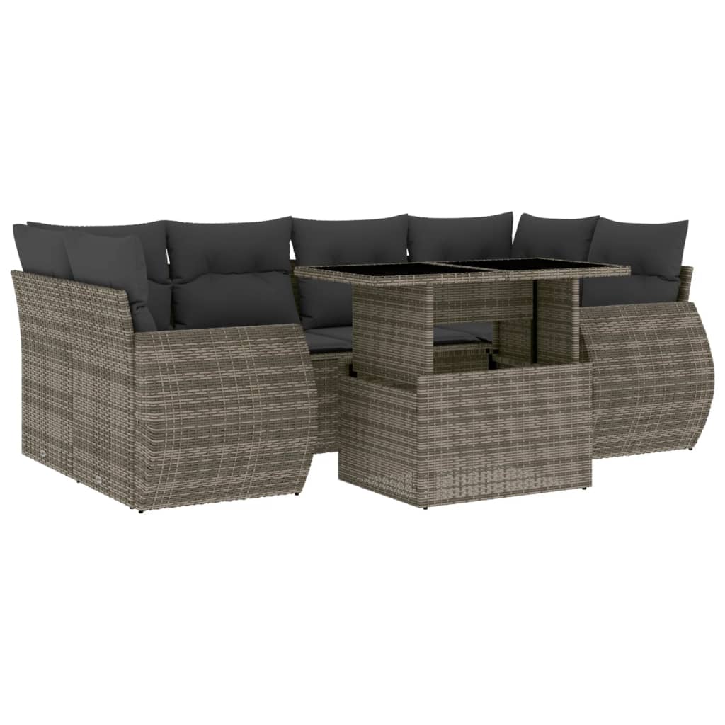 Set Divani da Giardino 7 pz con Cuscini Grigio in Polyrattan 3268390