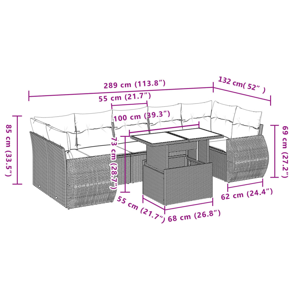 Set Divano da Giardino 8 pz con Cuscini Beige in Polyrattan 3268408