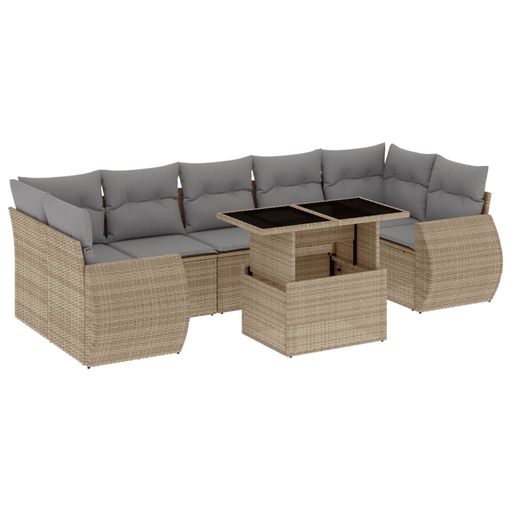 Set Divano da Giardino 8 pz con Cuscini Beige in Polyrattan 3268409