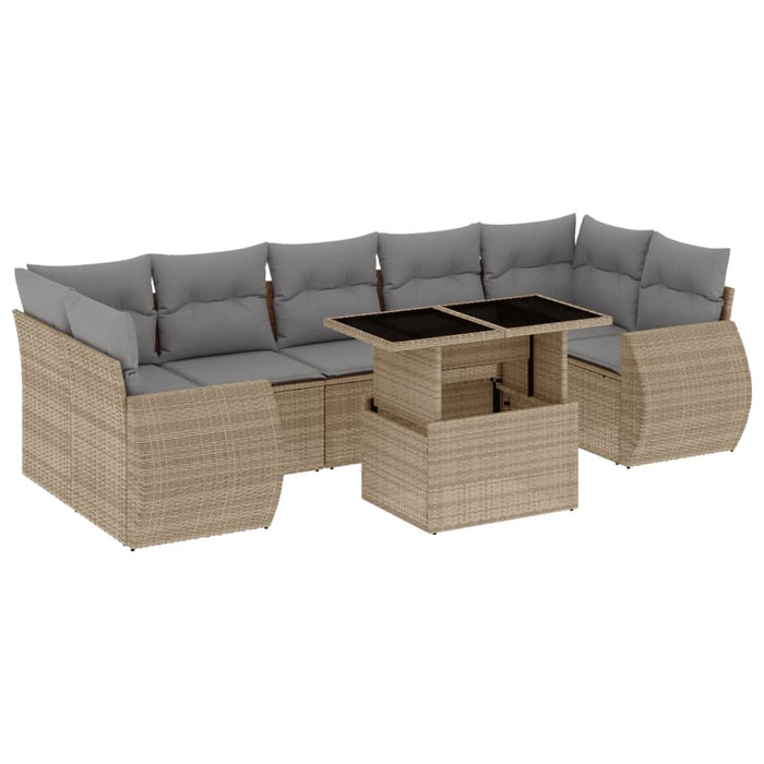 Set Divano da Giardino 8 pz con Cuscini Beige in Polyrattan 3268409