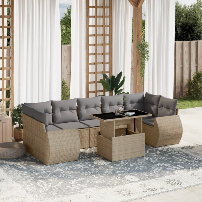 Set Divano da Giardino 8 pz con Cuscini Beige in Polyrattan 3268409