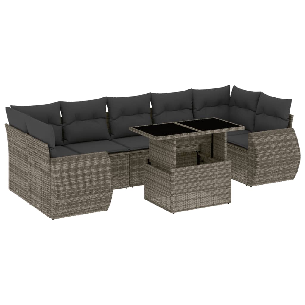 Set Divano da Giardino 8 pz con Cuscini Grigio in Polyrattan 3268410