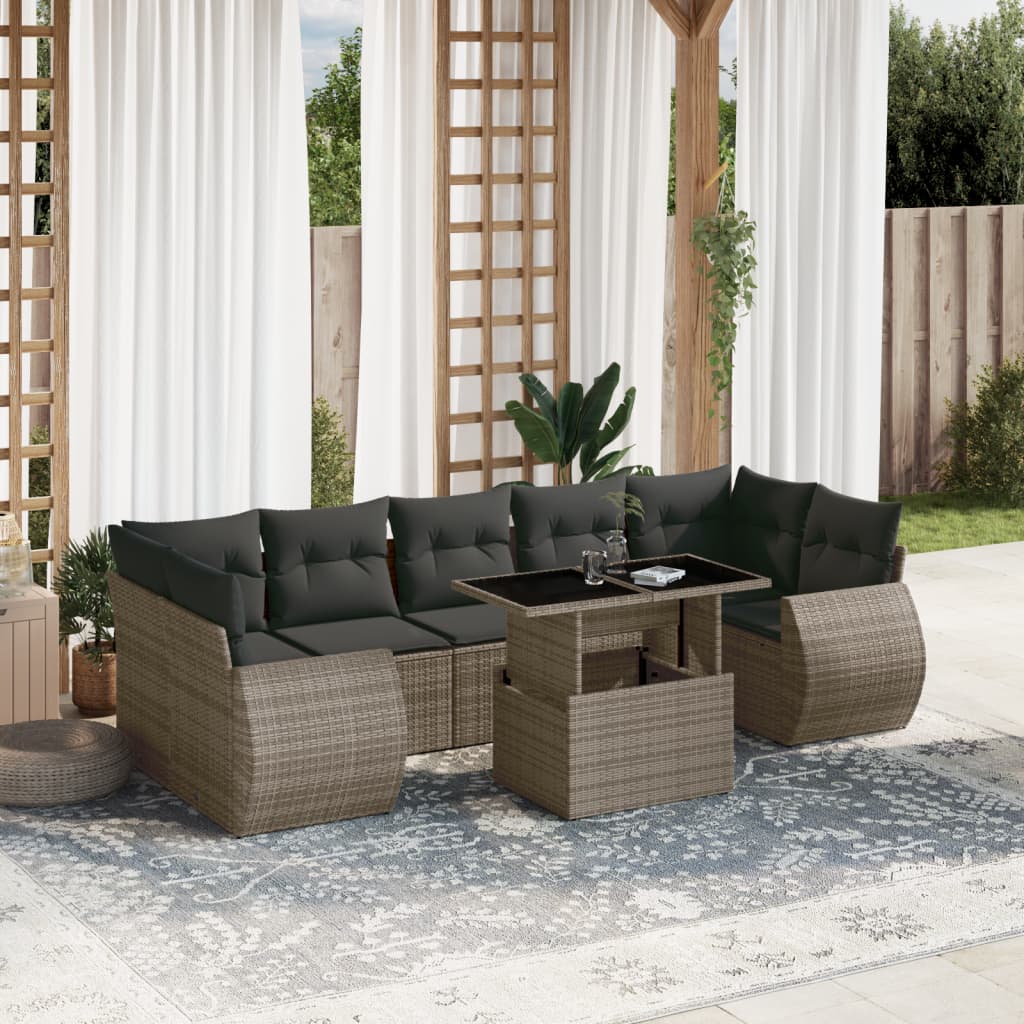 Set Divano da Giardino 8 pz con Cuscini Grigio in Polyrattan 3268410