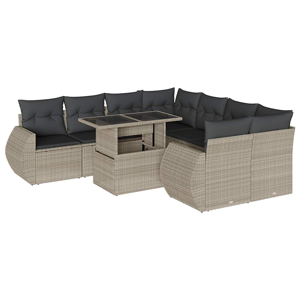 Set Divano da Giardino 9pz con Cuscini Grigio Chiaro Polyrattan 3268432