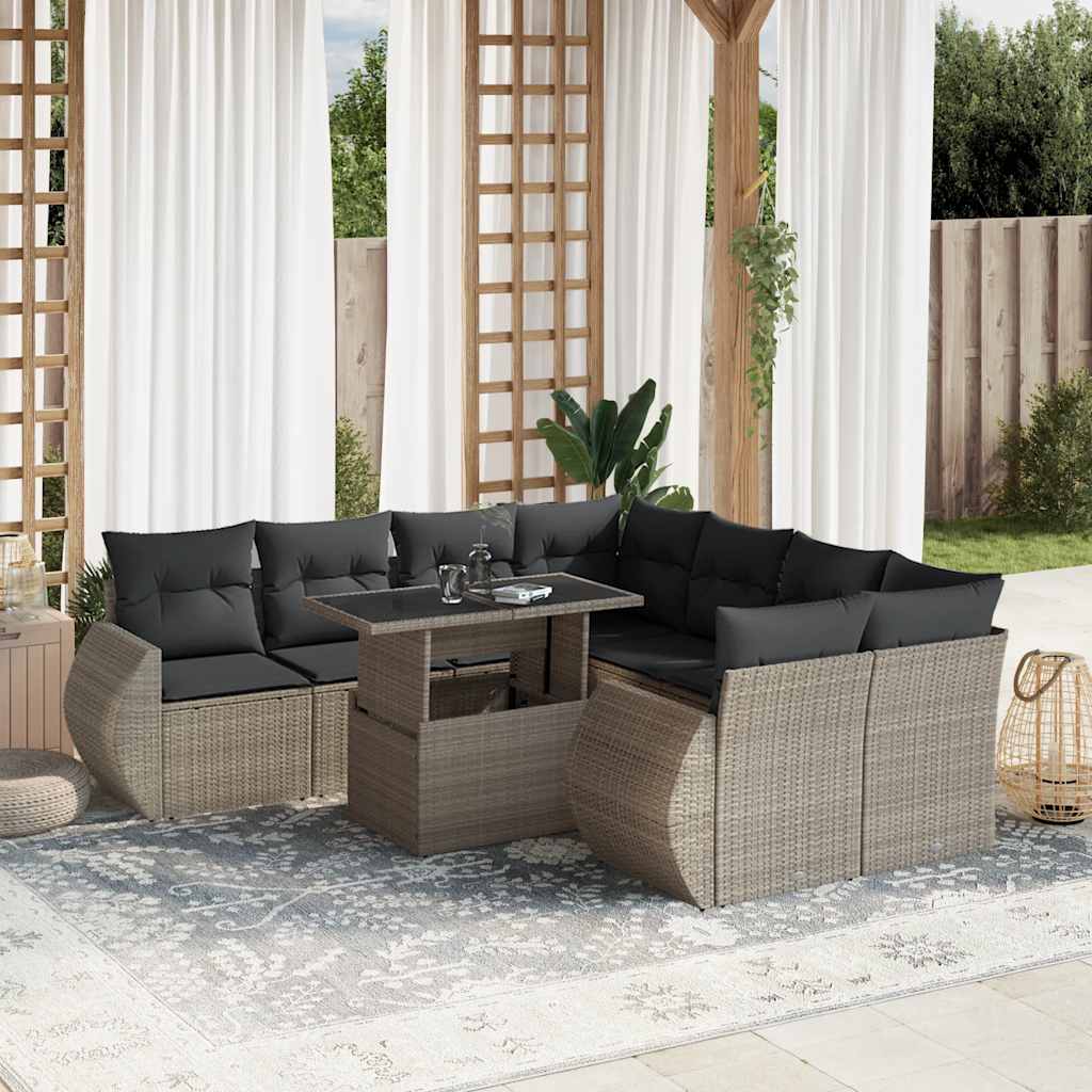 Set Divano da Giardino 9pz con Cuscini Grigio Chiaro Polyrattan 3268432