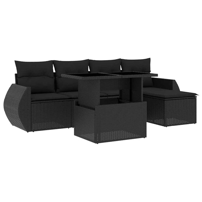 Set Divano da Giardino 6 pz con Cuscini Nero in Polyrattan 3268495