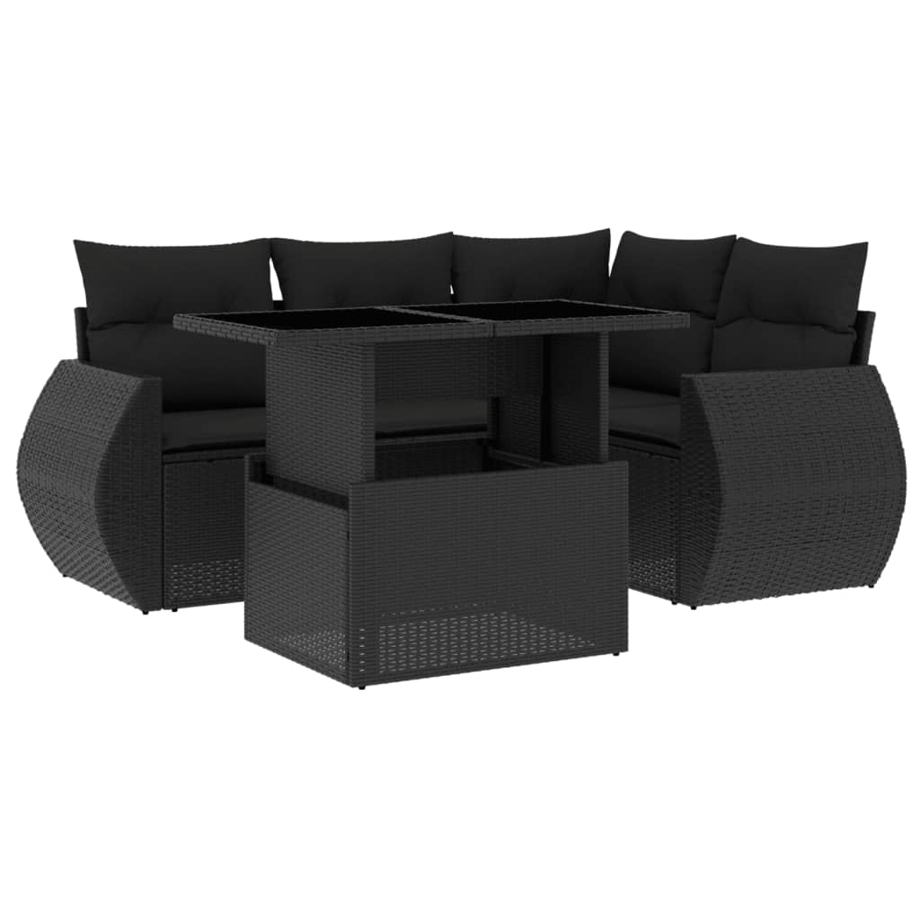 Set Divani da Giardino 5 pz con Cuscini in Polyrattan Nero 3268505