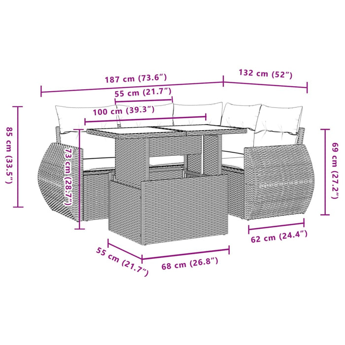 Set Divani da Giardino 5 pz con Cuscini in Polyrattan Nero 3268505