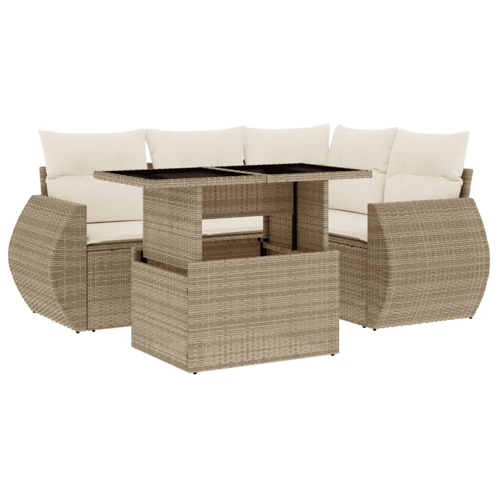 Set Divano da Giardino 5 pz con Cuscini Beige in Polyrattan 3268508