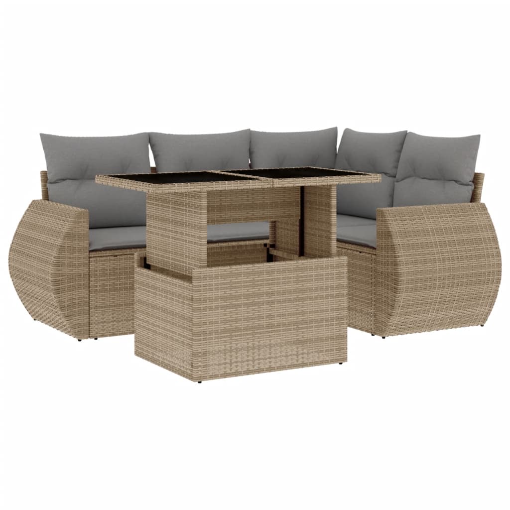 Set Divano da Giardino 5 pz con Cuscini Beige in Polyrattan 3268509