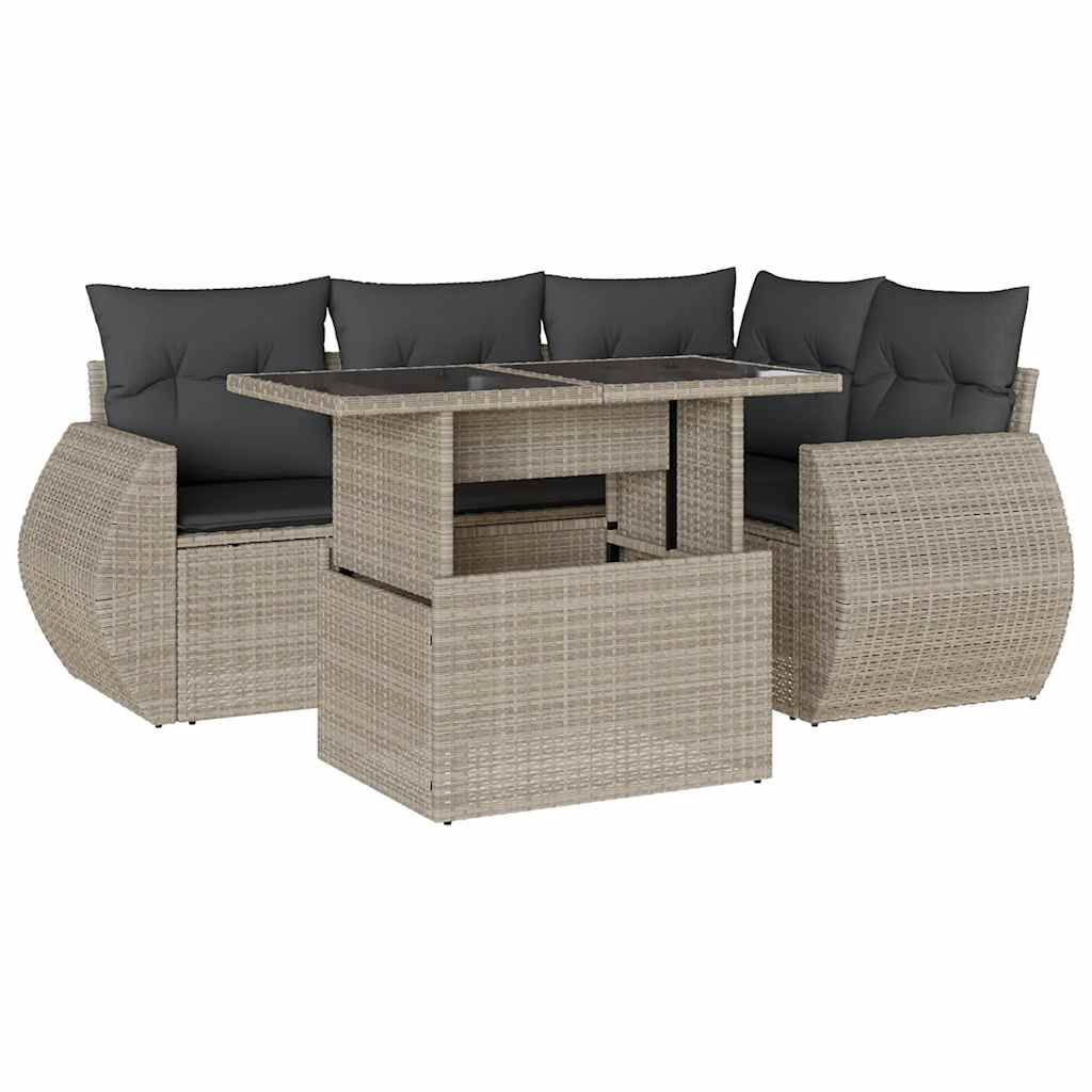 Set Divano da Giardino 5pz con Cuscini Grigio Chiaro Polyrattan 3268512