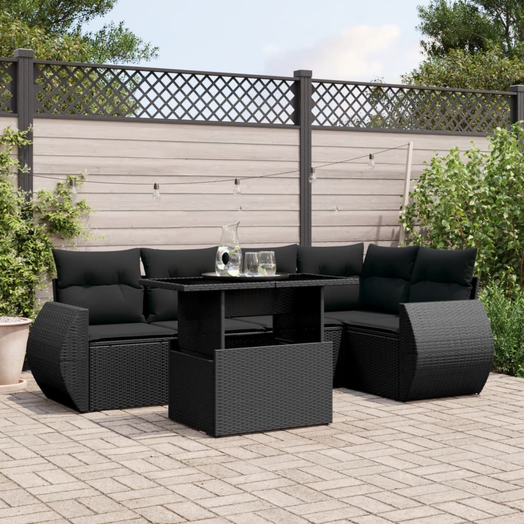 Set Divano da Giardino 6 pz con Cuscini Nero in Polyrattan 3268515