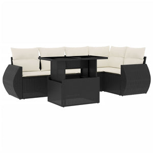 Set Divano da Giardino 6 pz con Cuscini Nero in Polyrattan 3268516