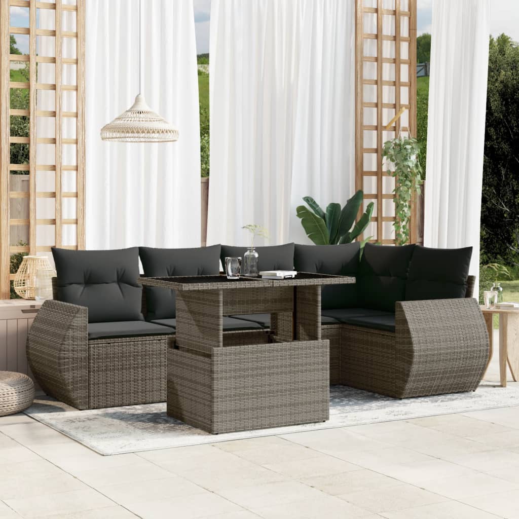 Set Divano da Giardino 6 pz con Cuscini Grigio in Polyrattan 3268520