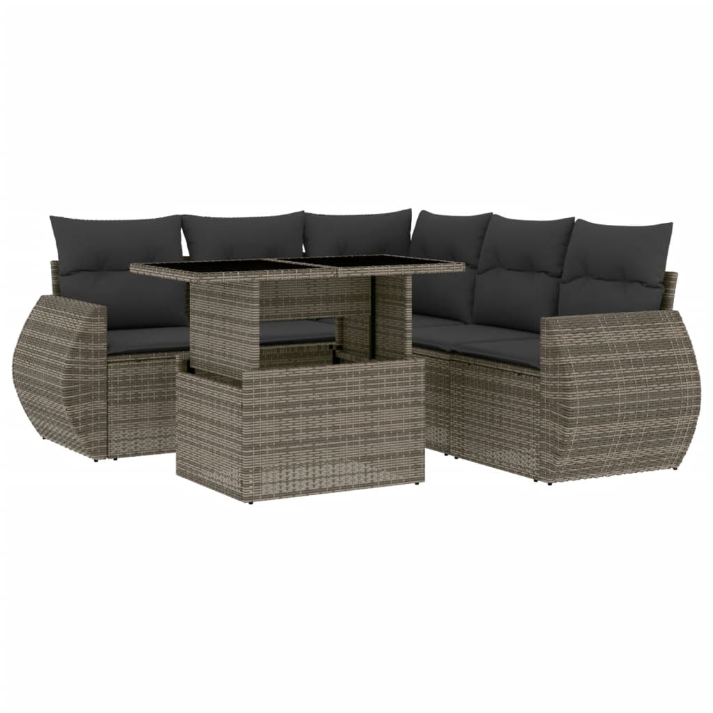 Set Divano da Giardino 6 pz con Cuscini Grigio in Polyrattan 3268530